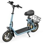 MIHOVER 550W Electric Scooter with Seat for Adult, 12 inch Commuter Electric Scooter with Dual Shock Absorbers and Basket - Up to 25 Miles 18.6MPH-Cyan